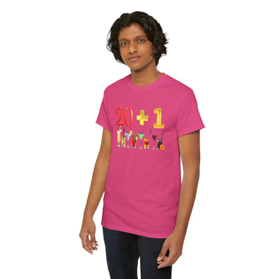 21st Birthday T-Shirt with "20 + 1" design and cocktail graphics, perfect for celebrations and gifts.