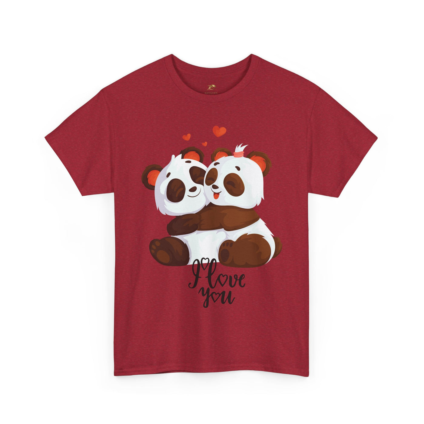 Romantic Panda Tee, Romantic Graphic T-shirt, two panda bears hugging each other with an I love you message - NOTALIFY