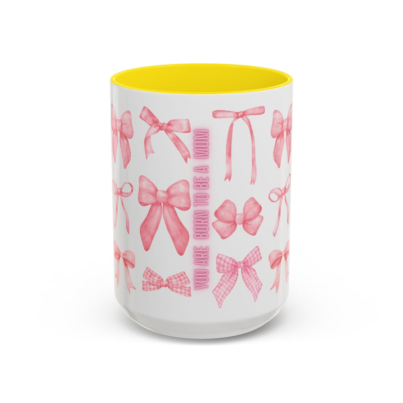 Personalized Mother's Day coquette bow mug with vibrant design.