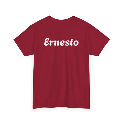 Red "Ernesto" shirt with bold white text, perfect for funny Spanish dad beer lovers.