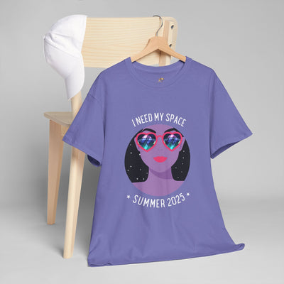 Astronaut Space Vibes Tee with galaxy graphic, cosmic design, and "I Need My Space" text, perfect for space enthusiasts.
