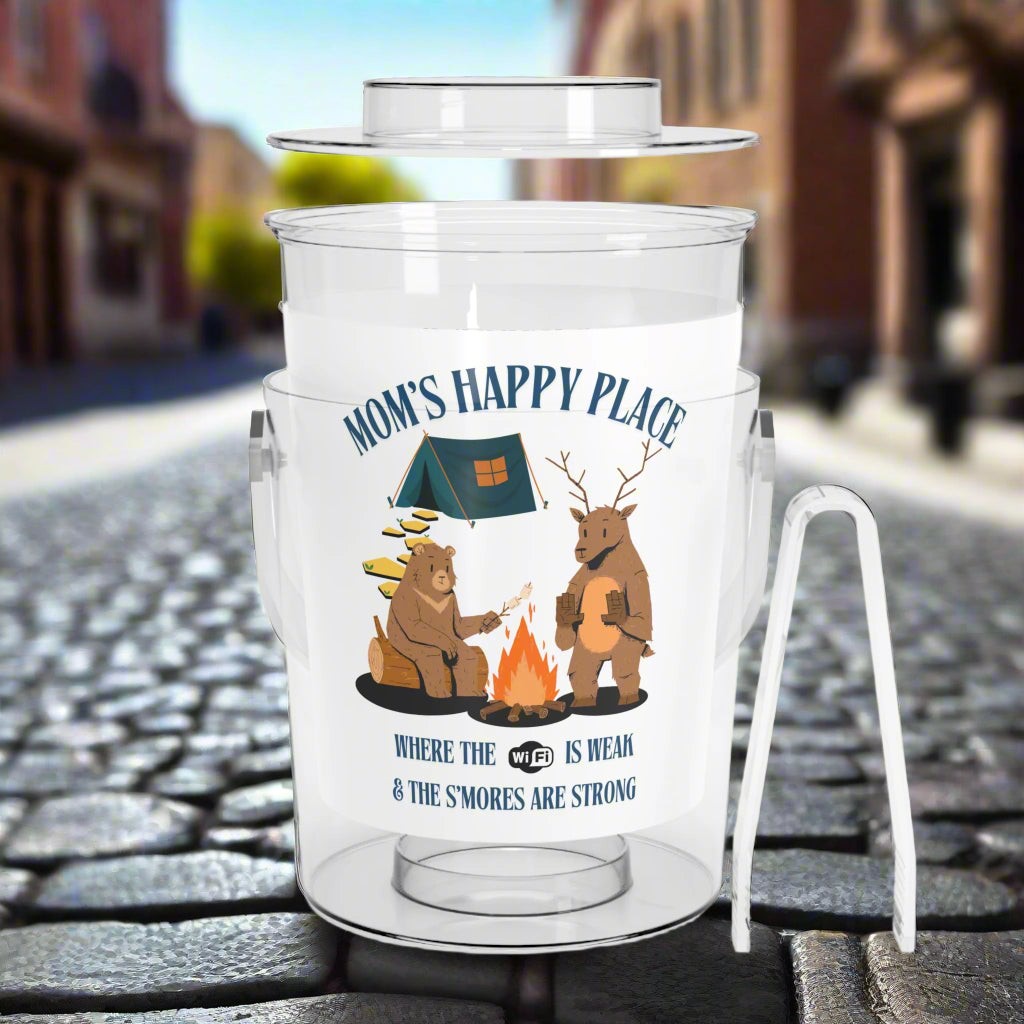 Camping Ice Bucket with Tongs, Mom's Happy Place Decor, Unique Gift fo