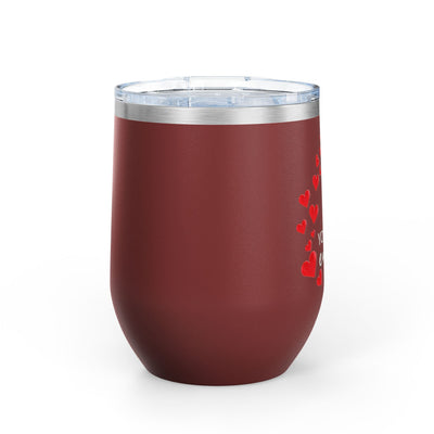 12oz stainless steel insulated wine tumbler with positive affirmation, featuring leak-proof lid and powder-coated finish.