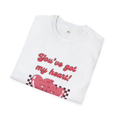 Heart Graphic Tee with "You've got my heart" design, perfect Valentine's Day gift, unisex softstyle.