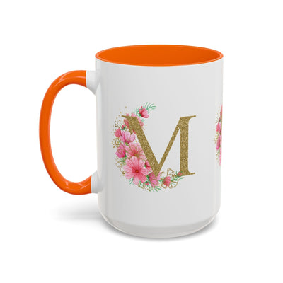 Mother's Day mug with floral accents and customizable name, ceramic drinkware.