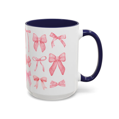 Personalized Coquette Bow Coffee Mug for Mother's Day in White with Pink Bow Design