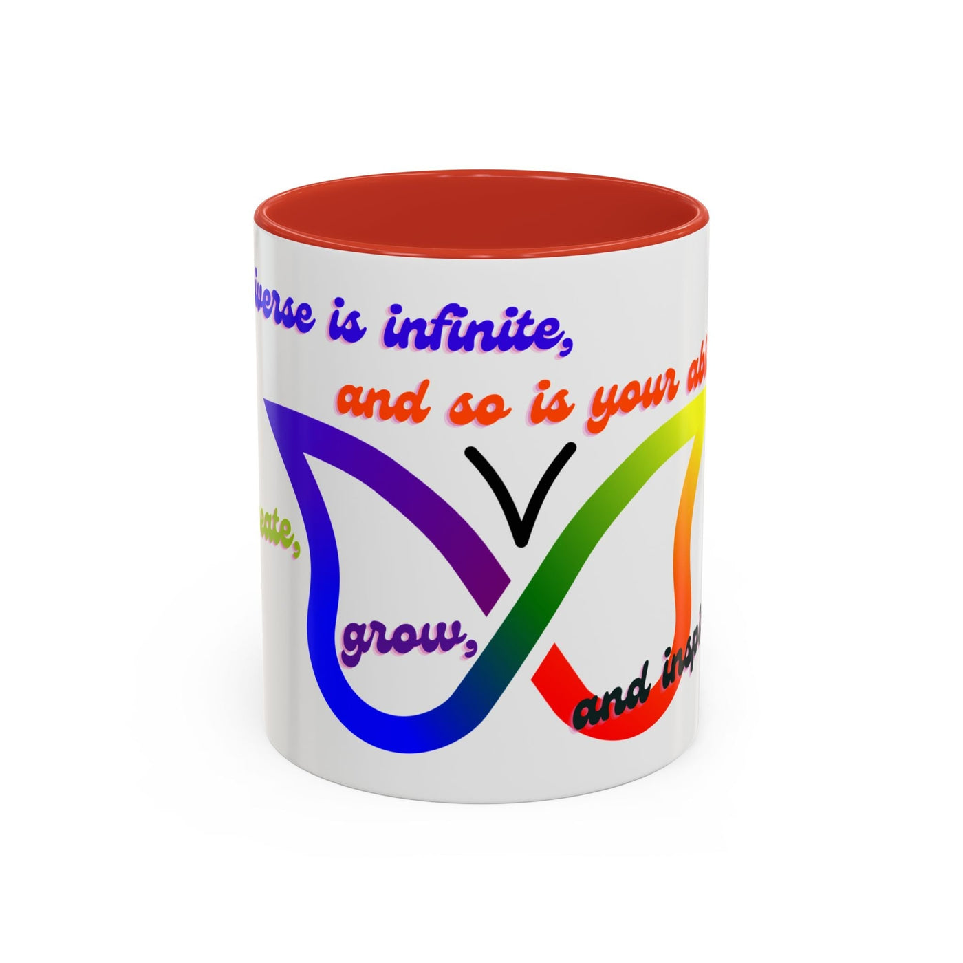 Infinity Butterfly Mug with inspirational silhouette design, colorful universe theme, available in 11oz and 15oz sizes.