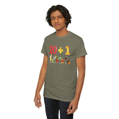 21st Birthday T-Shirt with "20 + 1" design and cocktail graphics, perfect for celebrating turning 21.