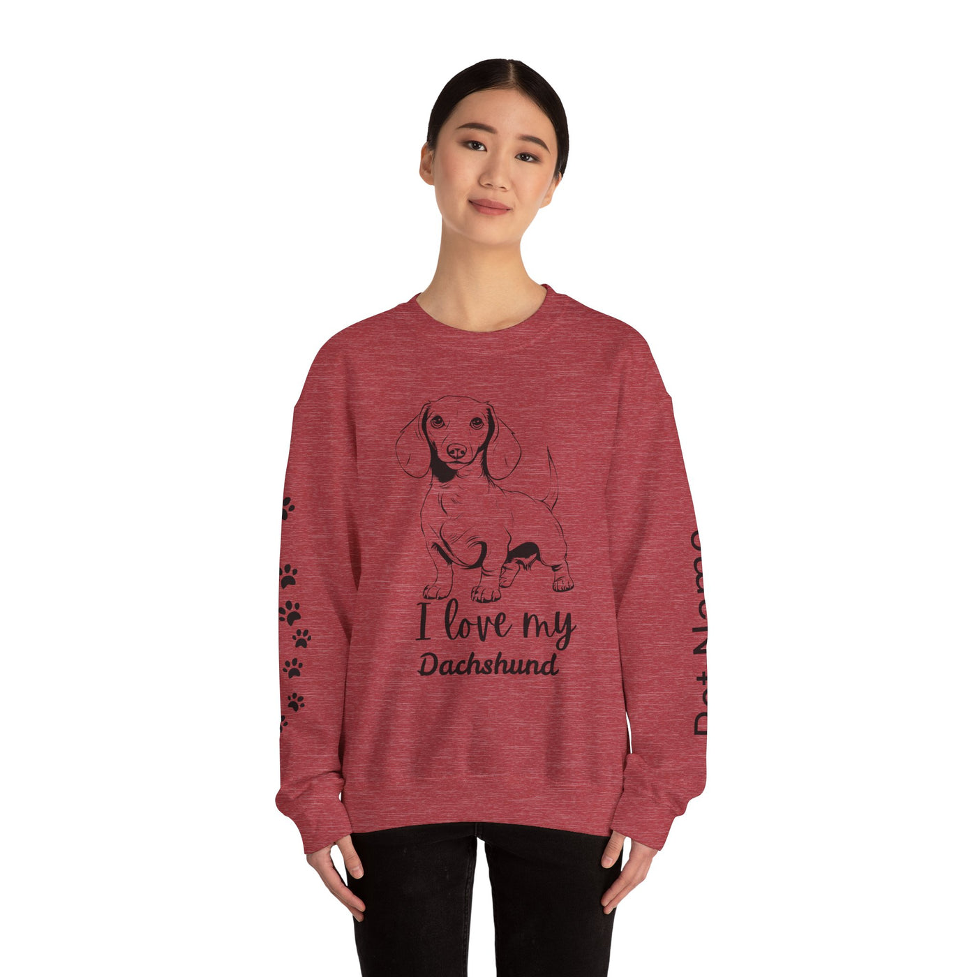 Dachshund Dog Lover Sweatshirt, Pet's Name Personalized Gift Idea, Dachshund Dog Owner Apparel, Custom Dog Paw Print Jumper, Comfy Crewneck