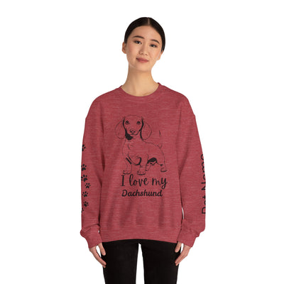 Dachshund Dog Lover Sweatshirt, Pet's Name Personalized Gift Idea, Dachshund Dog Owner Apparel, Custom Dog Paw Print Jumper, Comfy Crewneck