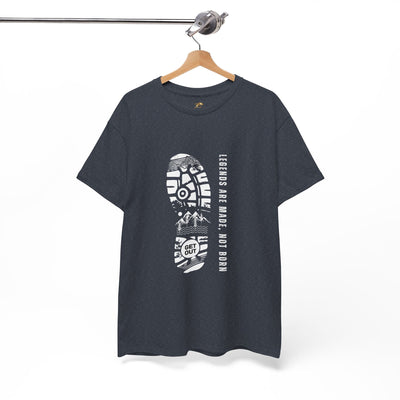 Unisex heavy cotton tee with "Legends are made NOT BORN" graphic print.