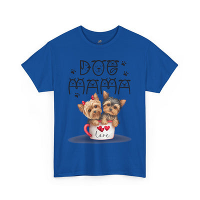 Blue Dog Mama Unisex Tee with playful animal print design of two dogs in a cup, ideal for dog lovers.