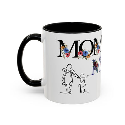 Mother's Day mug with floral accents and custom name design, ceramic drinkware gift for mom.