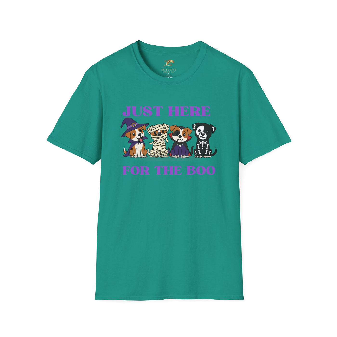 NOTALIFY Just Here for the Boo Dog Halloween TEE | Cute Puppy Costume | Soft Cotton | Fun Fall Outfit for Kids & Adults