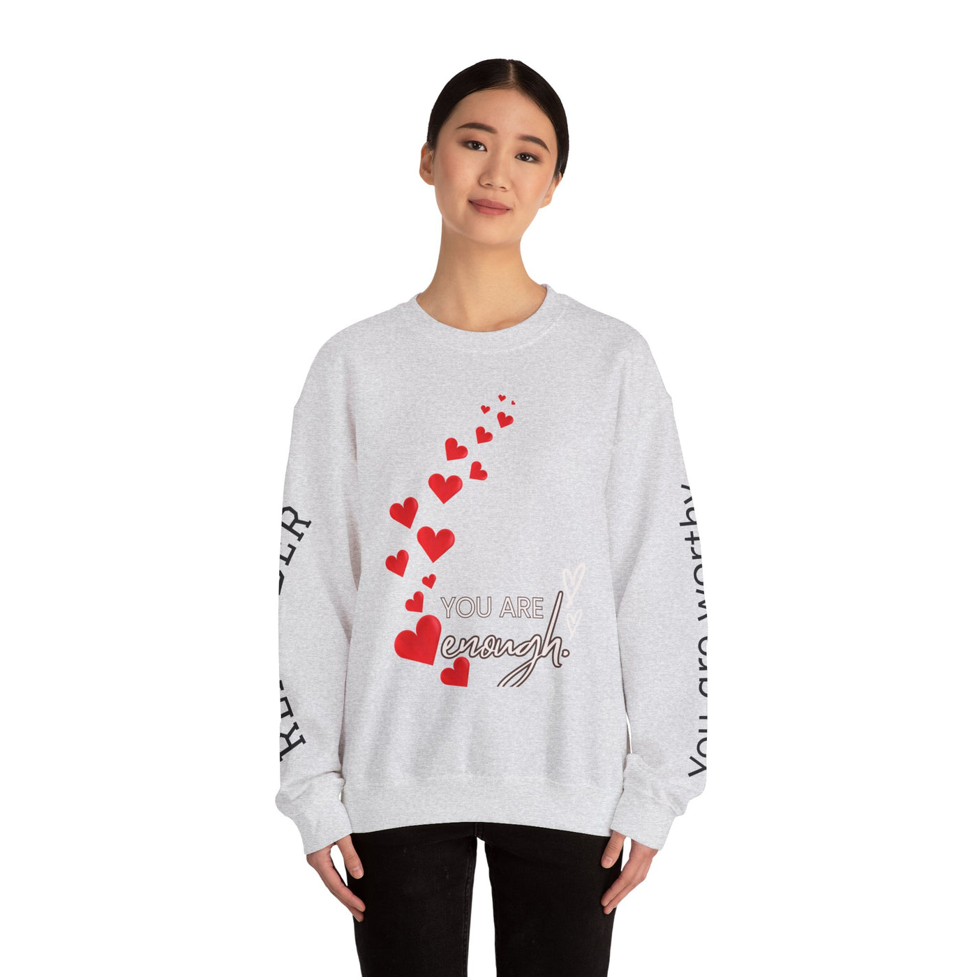 You are Enough Hearts Love Sweatshirt - Unisex Heavy Blend Crewneck, Gift for Him Her, Ultimate Comfort, Every Season, Unisex Sweatshirt - NOTALIFY