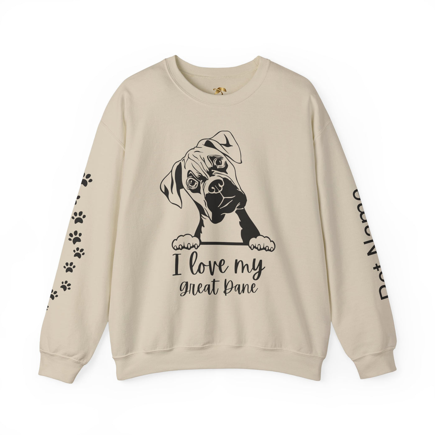 Great Dane Lover Sweatshirt, Pet's Name Personalized Gift Idea, Great Dane Dog Owner Apparel, Custom Dog Paw Print Jumper, Comfy Crewneck - NOTALIFY