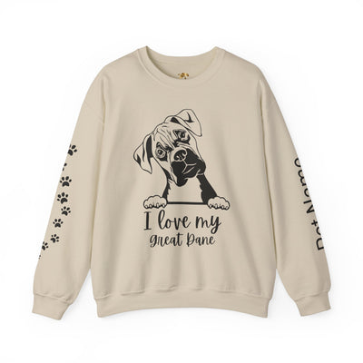 Great Dane Lover Sweatshirt, Pet's Name Personalized Gift Idea, Great Dane Dog Owner Apparel, Custom Dog Paw Print Jumper, Comfy Crewneck - NOTALIFY