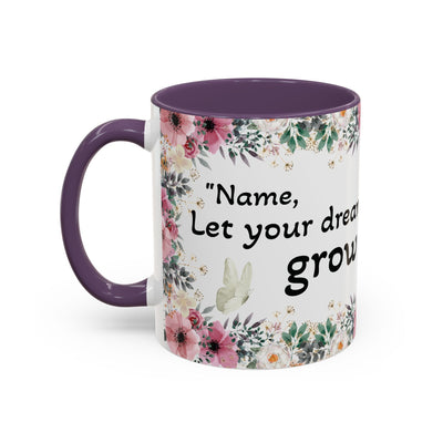 Inspirational quote gardening mug with wildflower design.