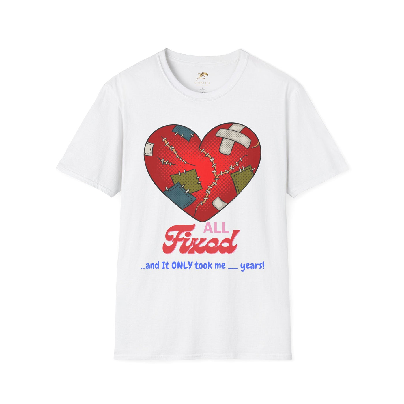 Unisex Heart Fixed Enamorados T-Shirt with patched heart design, perfect for Valentine's Day.