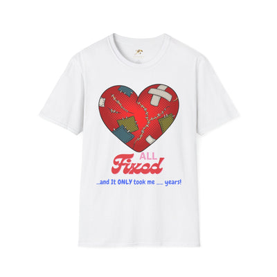 Unisex Heart Fixed Enamorados T-Shirt with patched heart design, perfect for Valentine's Day.