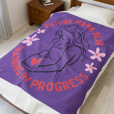 Future Mama Bear Training Plush Blanket, Cozy Gift for Expecting Moms, Baby Shower Decor, Nursery Throw - NOTALIFY