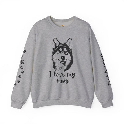 Husky Lover Sweatshirt, Pet's Name Personalized Gift Idea, Husky Dog Owner Apparel, Custom Dog Paw Print Jumper, Comfy Crewneck - NOTALIFY
