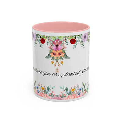Mug, Inspirational Ceramic Cup w/ Flower Design, Bloom where you are p