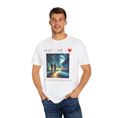 Moon and Back Unisex T-shirt featuring celestial love design with romantic message.