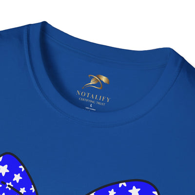 Coquette USA Patriotic T-Shirt in blue with star pattern, ideal for Independence Day celebrations.