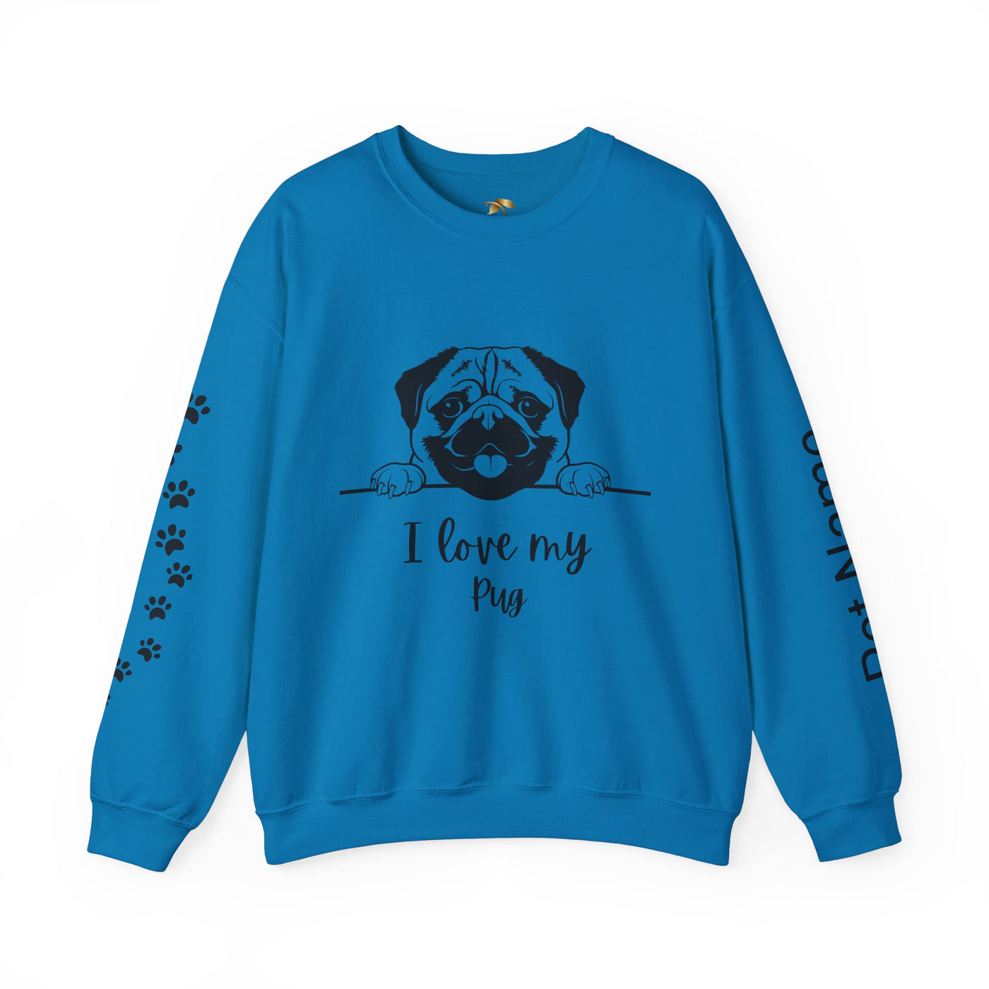 Pug Dog Lover Sweatshirt, Pet's Name Personalized Gift Idea, Pug Dog Owner Apparel, Custom Dog Paw Print Jumper, Comfy Crewneck - NOTALIFY