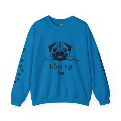 Pug Dog Lover Sweatshirt, Pet's Name Personalized Gift Idea, Pug Dog Owner Apparel, Custom Dog Paw Print Jumper, Comfy Crewneck - NOTALIFY