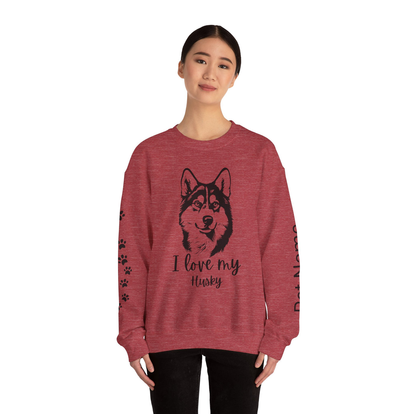 Husky Lover Sweatshirt, Pet's Name Personalized Gift Idea, Husky Dog Owner Apparel, Custom Dog Paw Print Jumper, Comfy Crewneck - NOTALIFY