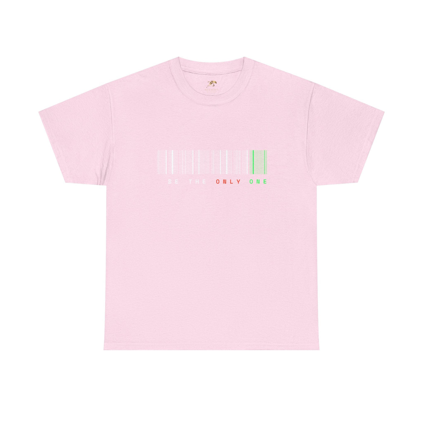 Unique "Be The Only One" barcode t-shirt in blue with a minimalist design