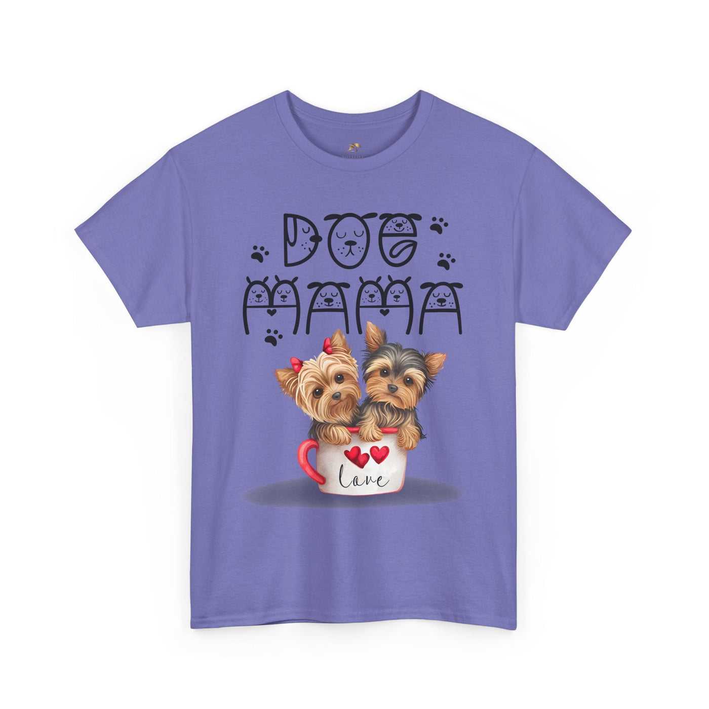 Dog Mama Unisex Tee with playful puppy print, perfect for dog lovers and pet parents.