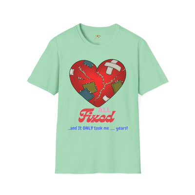 Unisex t-shirt featuring a heart design, perfect for Valentine's Day couples; made from ring-spun cotton for comfort and durability.