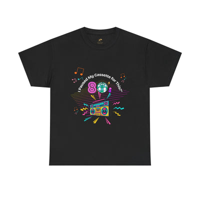 Retro Cassette Tape Unisex Heavy Cotton Tee, Vintage Music Lover Shirt, 80s Nostalgia Graphic Tee, Pause Cassette Player Shirt, Mixtape Fan - NOTALIFY