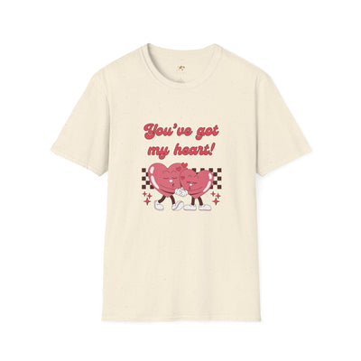Heart Graphic Tee with "You've got my heart" design, Valentine's Day unisex softstyle t-shirt, classic fit.