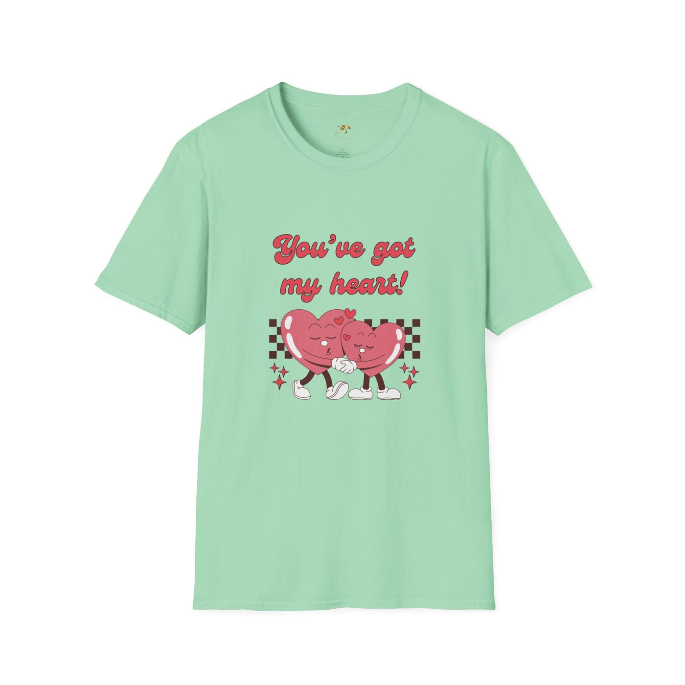 Unisex softstyle Valentine's Day heart graphic tee with "You've got my heart" design.