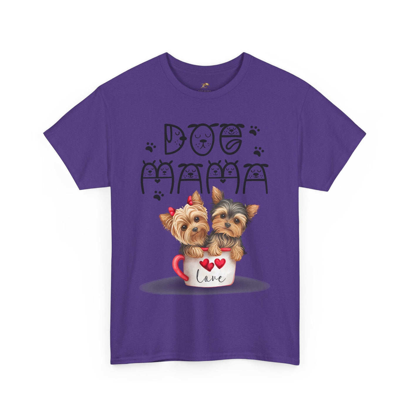 Dog Mama Unisex Tee with playful animal print design, purple color, perfect gift for dog lovers.