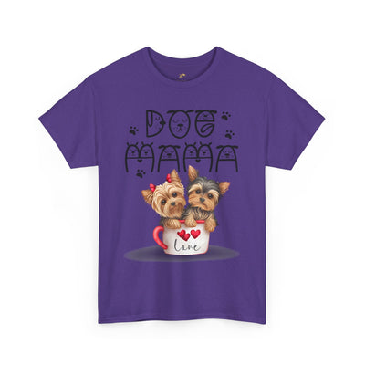 Dog Mama Unisex Tee with playful animal print design, purple color, perfect gift for dog lovers.
