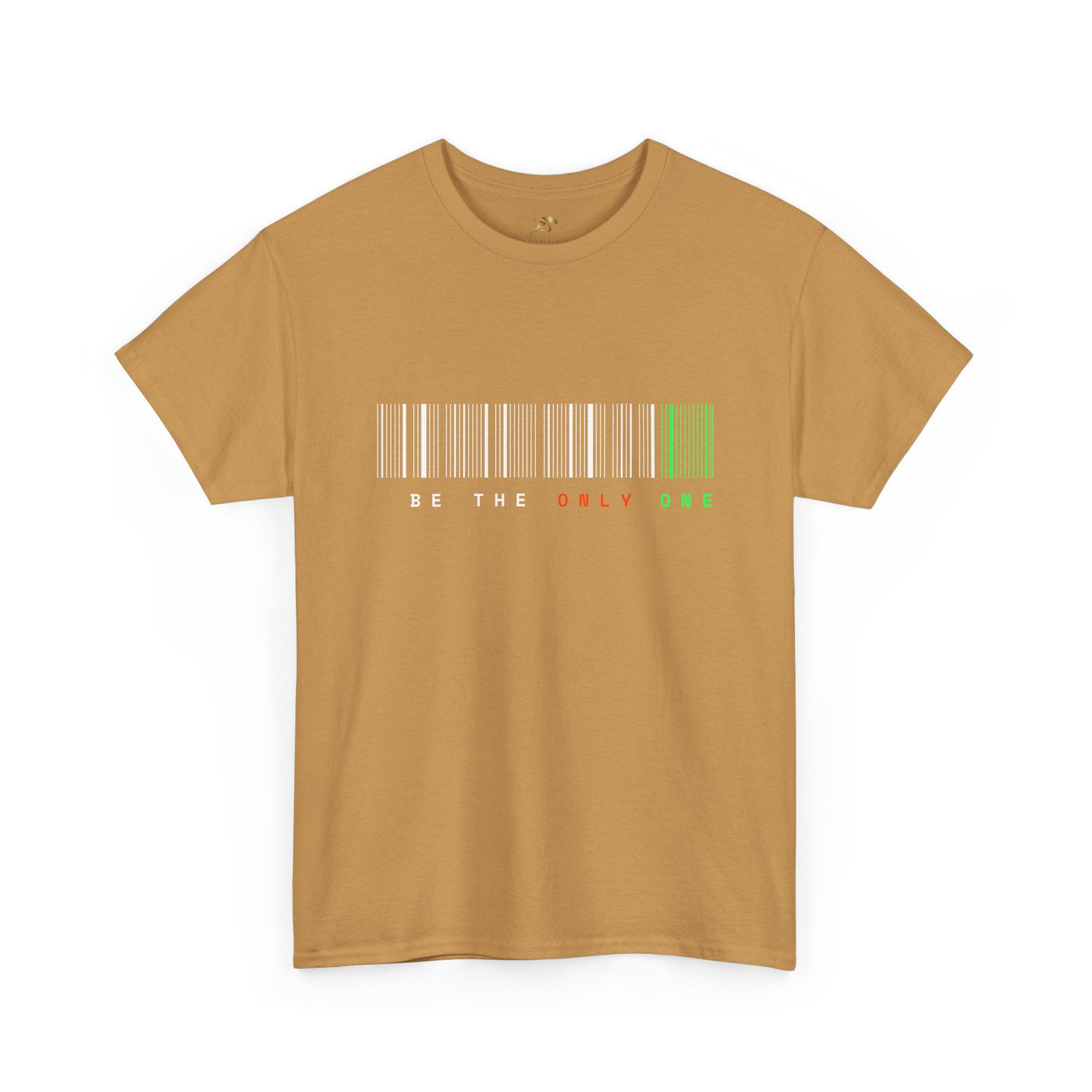 Unique "Be The Only One" barcode t-shirt in blue with a minimalist design