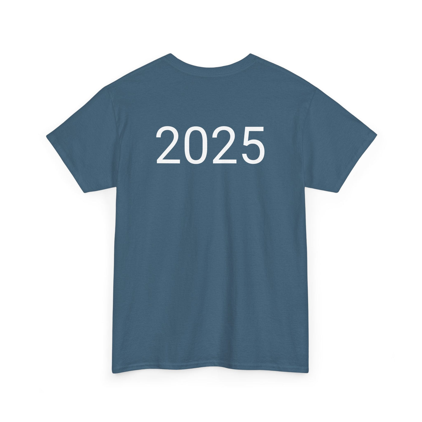 Astronaut Space Vibes Tee with galaxy graphics on blue fabric, featuring 2025 text, ideal for space lovers.