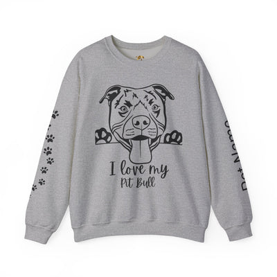 Pit Bull Lover Sweatshirt, Pet's Name Personalized Gift Idea, Pit Bull Dog Owner Apparel, Custom Dog Paw Print Jumper, Comfy Crewneck - NOTALIFY