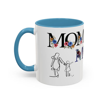 Mother's Day mug with floral accents and blue interior, perfect gift for moms.