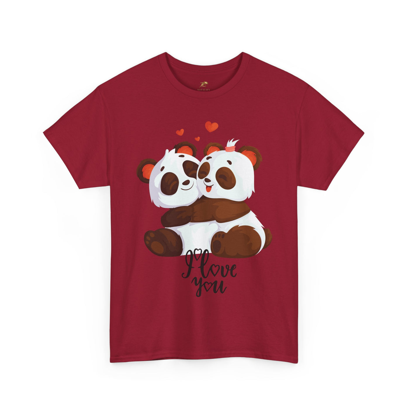 Romantic Panda Tee, Romantic Graphic T-shirt, two panda bears hugging each other with an I love you message - NOTALIFY