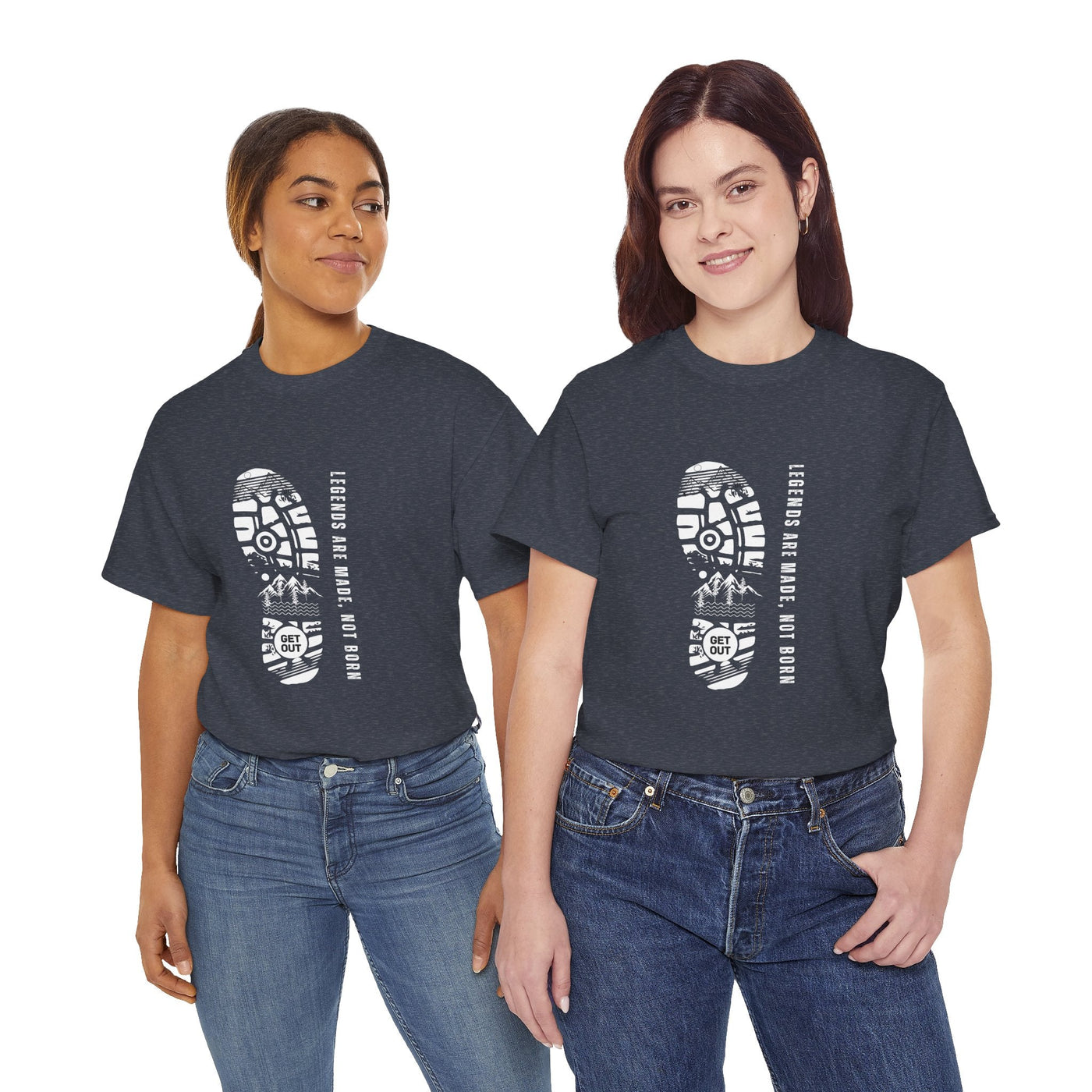 Unisex heavy cotton tee with "Legends are made NOT BORN" message, graphic inspirational shirt.