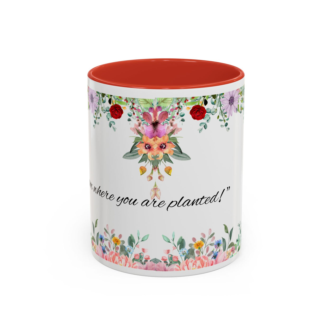 Mug, Inspirational Ceramic Cup w/ Flower Design, Bloom where you are planted, Gift for her/him, Quote Tea Mug, Home Office Decor, - NOTALIFY