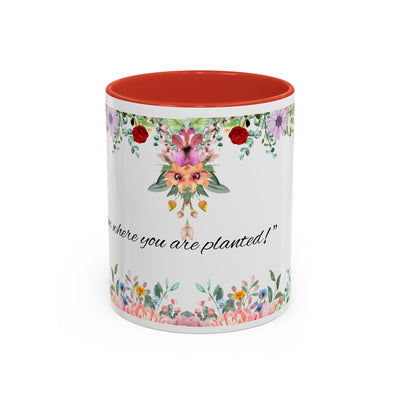 Mug, Inspirational Ceramic Cup w/ Flower Design, Bloom where you are planted, Gift for her/him, Quote Tea Mug, Home Office Decor, - NOTALIFY