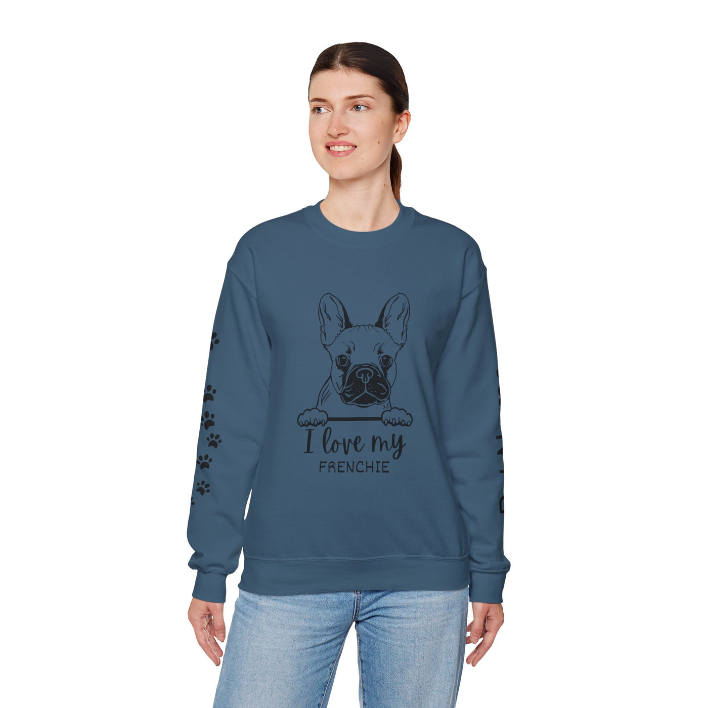 Frenchie Dog Lover Sweatshirt, Pet's Name Personalized Gift Idea, Frenchie Dog Owner Apparel, Custom Dog Paw Print Jumper, Comfy Crewneck