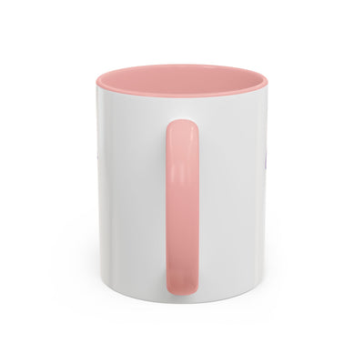 Inspirational Butterfly Coffee Mug with pink handle and interior, ceramic design with motivational infinity pattern.